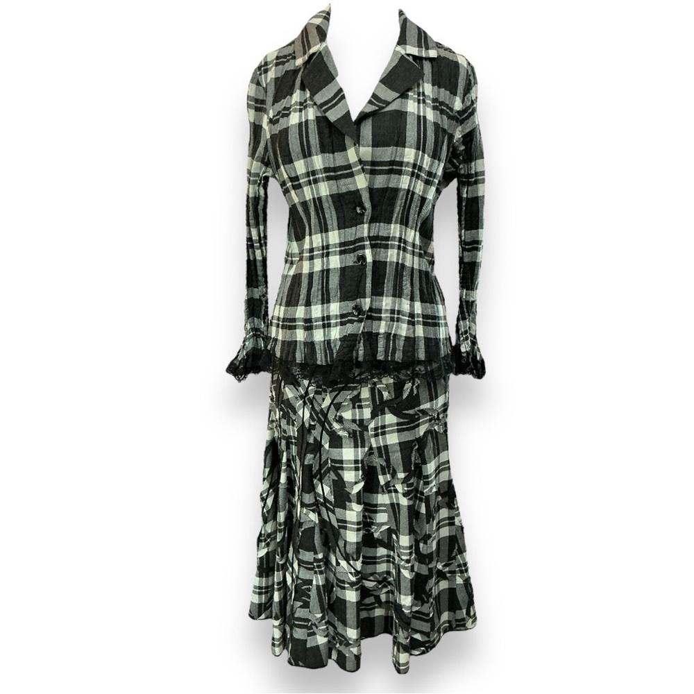 Alberto Makali Skirt 2-Piece Set wool blend plaid ➡️details vintage lace 4/6